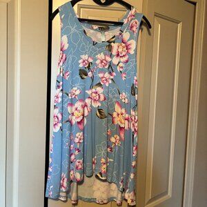 Tunic Powder Blue Floral  Sleeveless Shirt